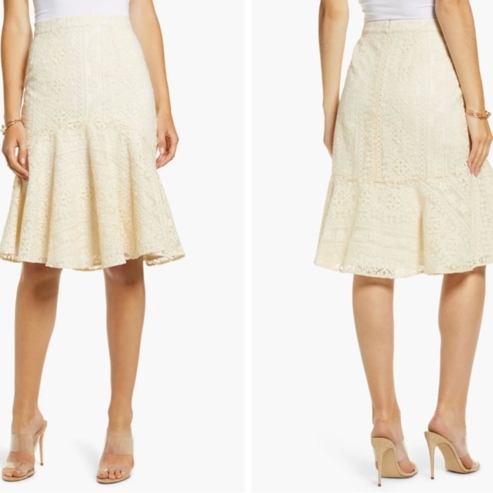 Rachel Parcell‎ embroidered flounce skirt in beige swan size medium